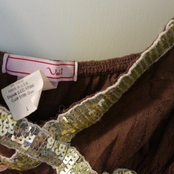Brown with gold sequins on chest tank top - Picture 2 of 2